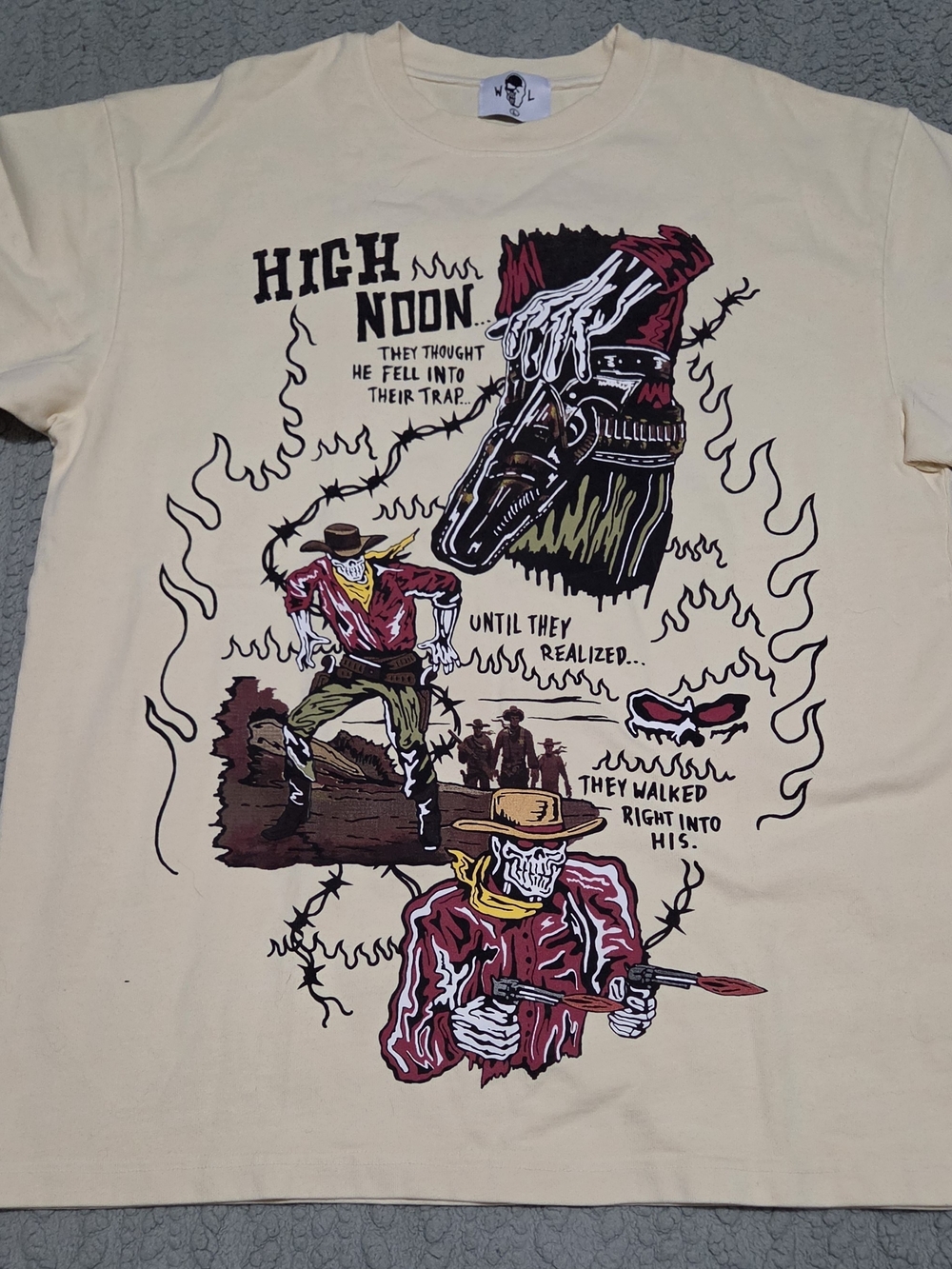 High Noon Western Graphic Tee - Cream Skull Cowboy Print